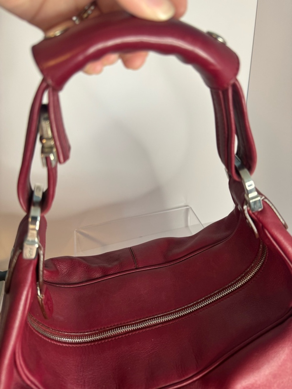 #282 Tod's Burgandy Large Leather Hobo Shoulder Bag w/ Dust Bag - Picture 5 of 17